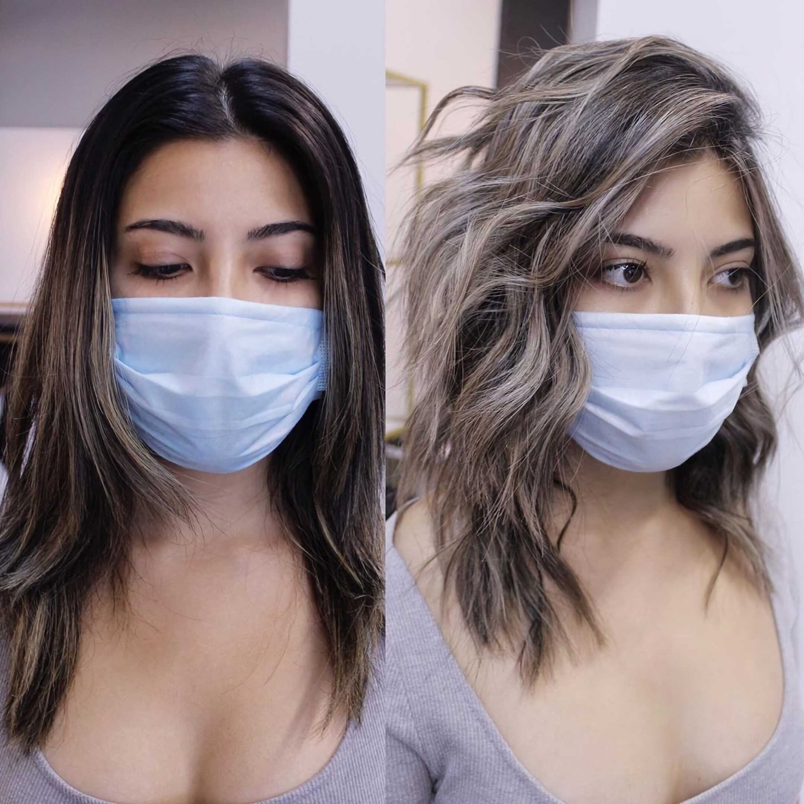 before and after balayage coloring