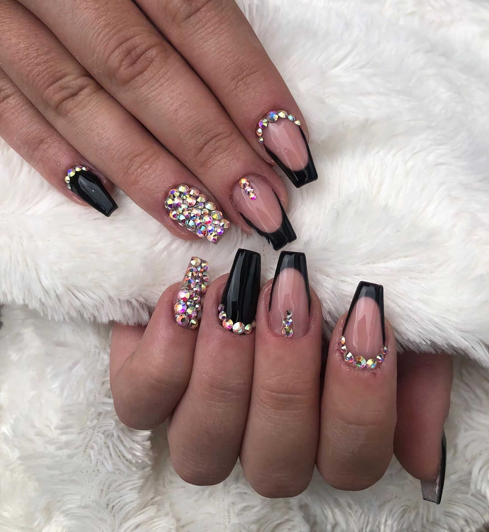 black french manicure with diamonds