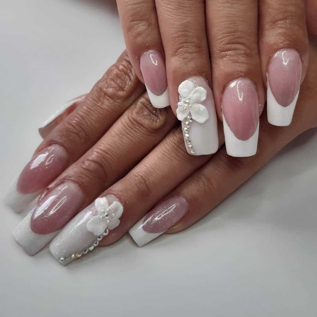 french manicure with precious stones